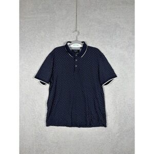Ted Baker London Polo Shirt Mens 6 Navy White Ditsy Print Chic Short Sleeve